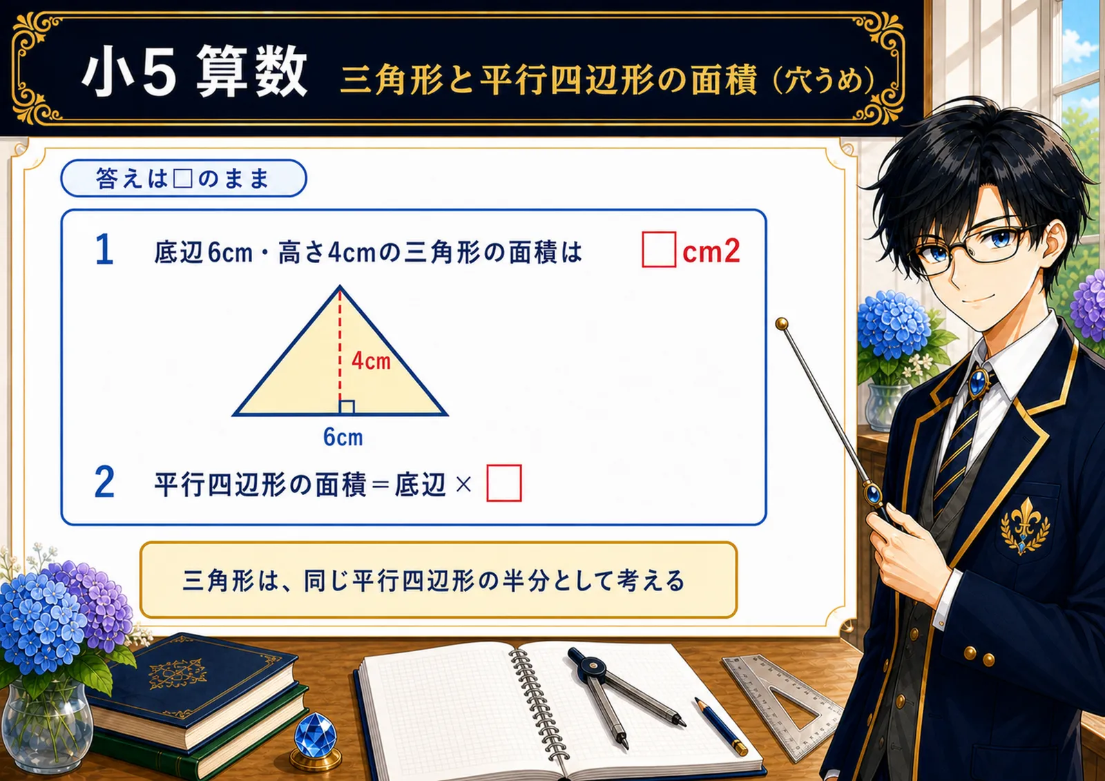 三角形と平行四辺形の面積（穴うめ）
