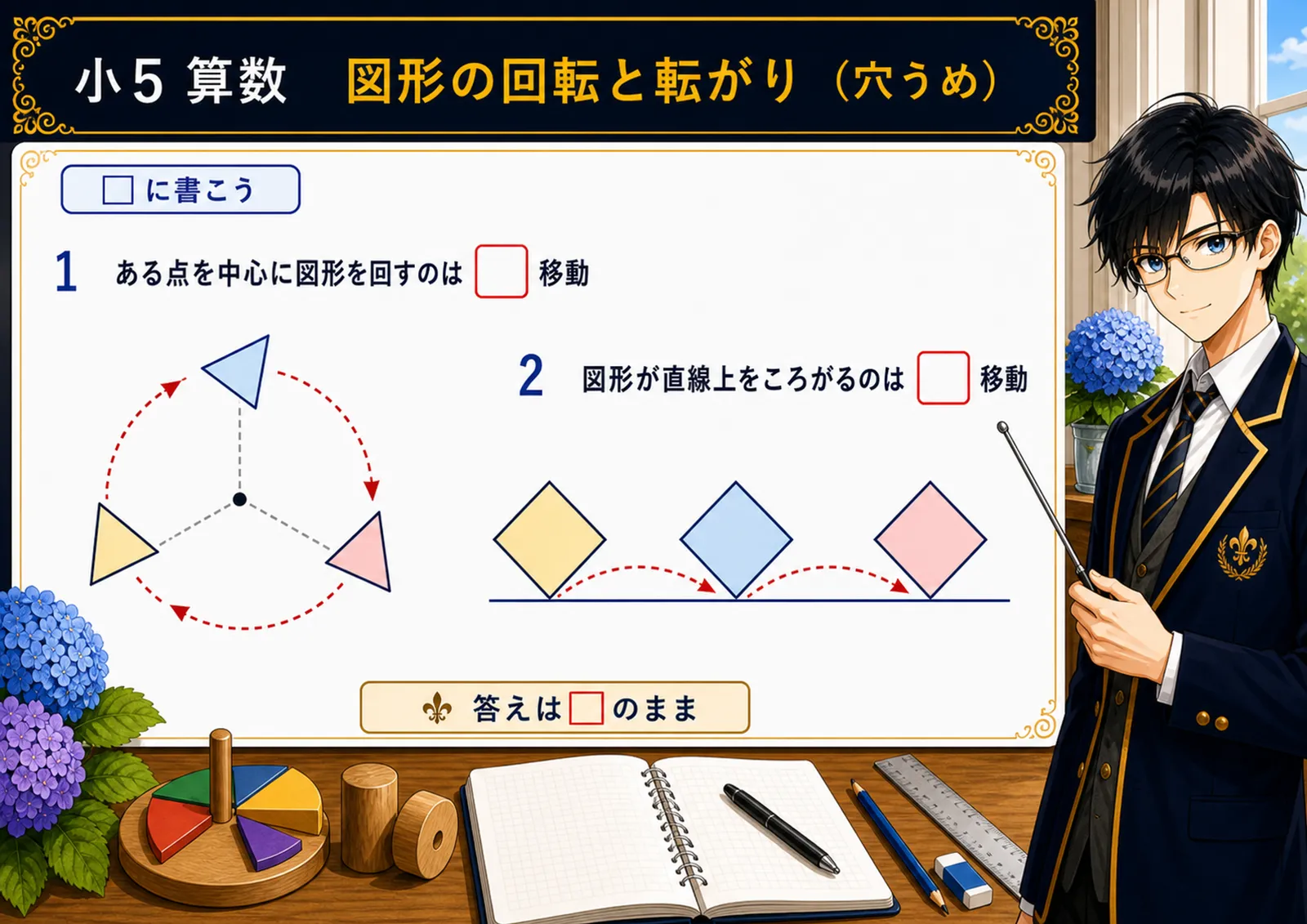 図形の回転と転がり（穴うめ）