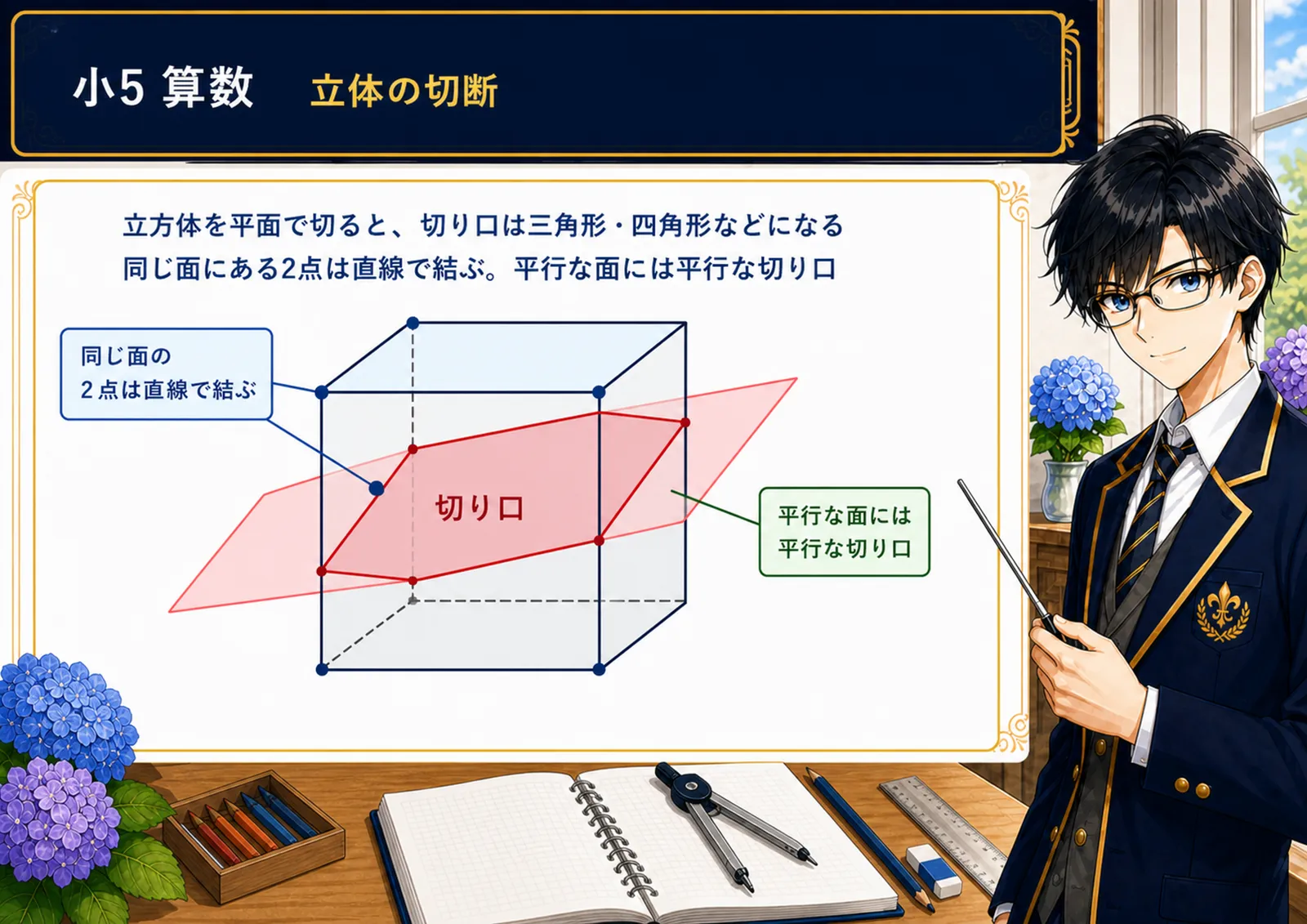 立体の切断の図解