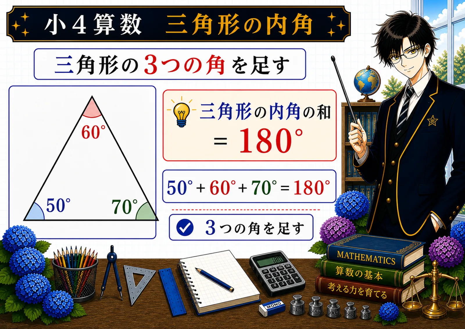 三角形の内角180度の図解