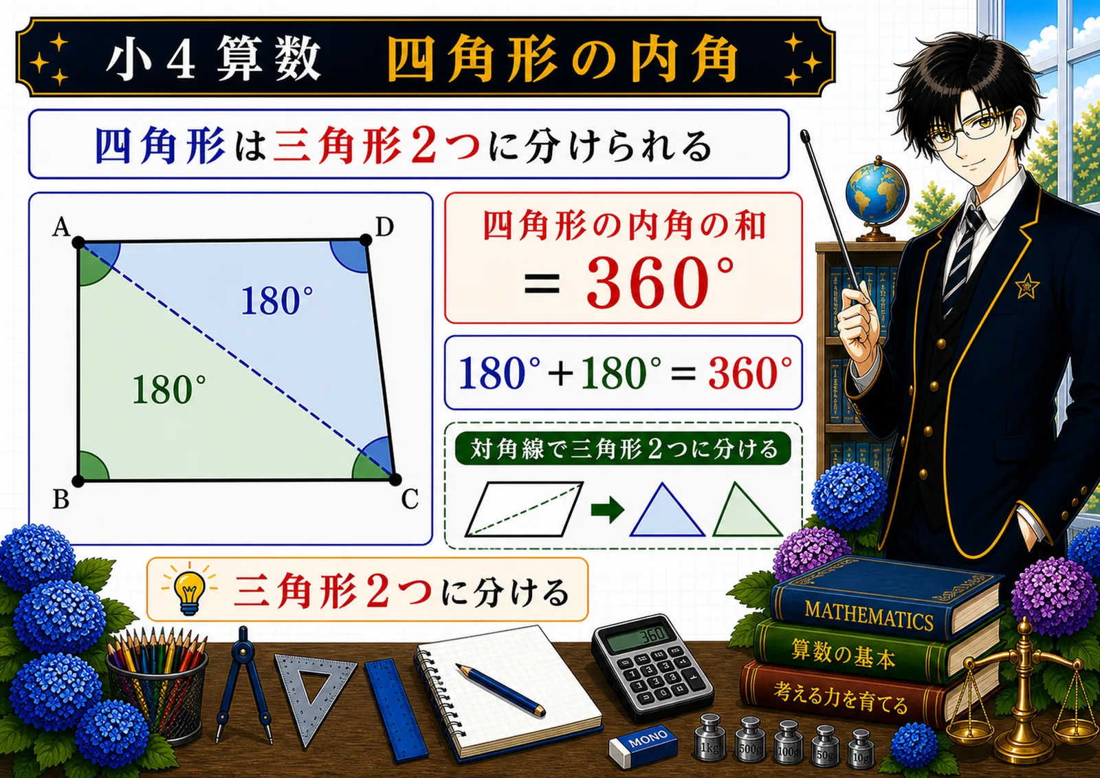 四角形の内角360度の図解
