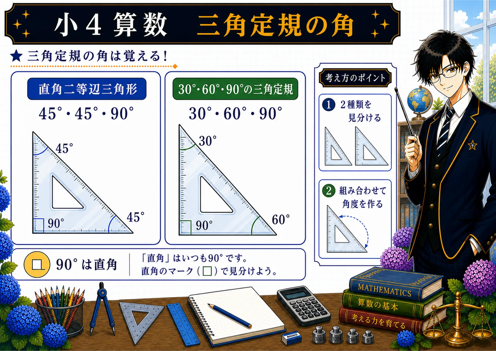 三角定規の角の図解