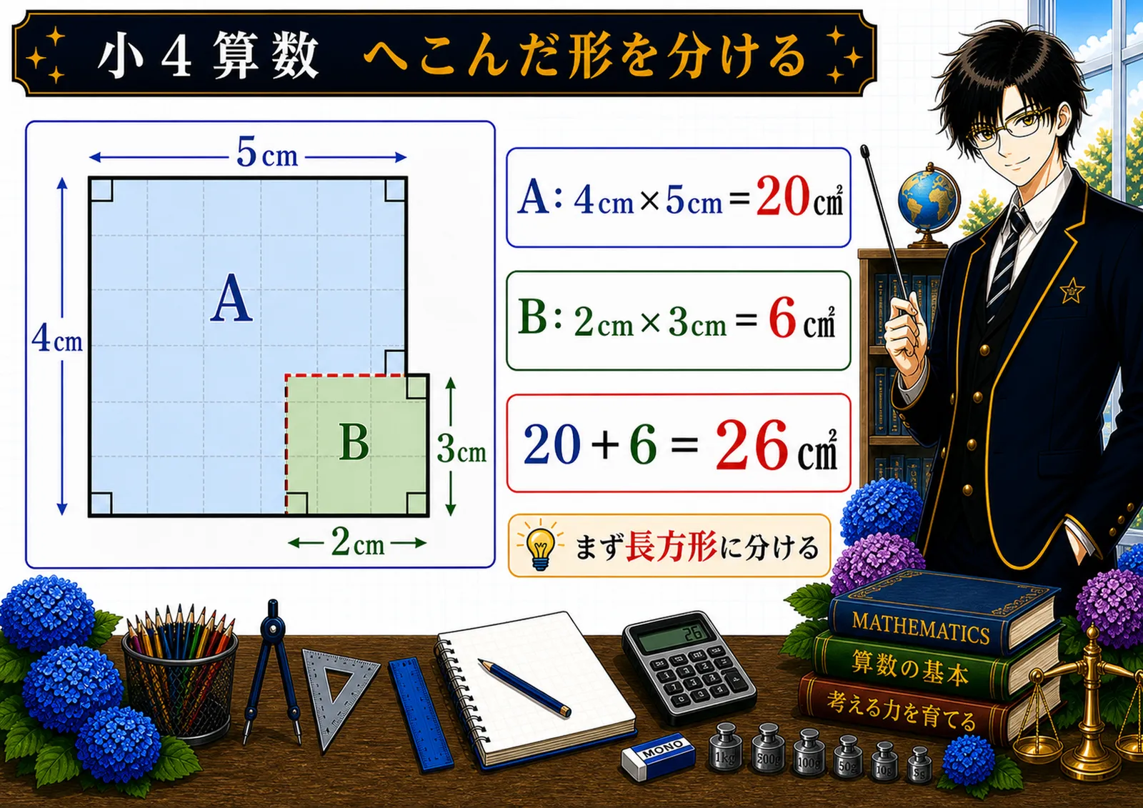 へこんだ形を分けるの図解