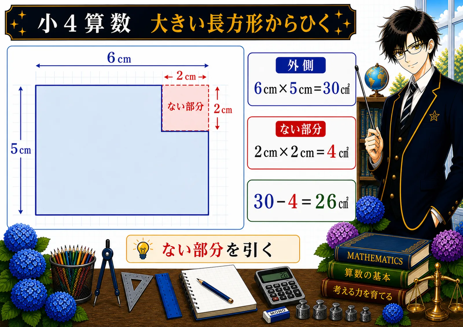 大きい長方形からひくの図解