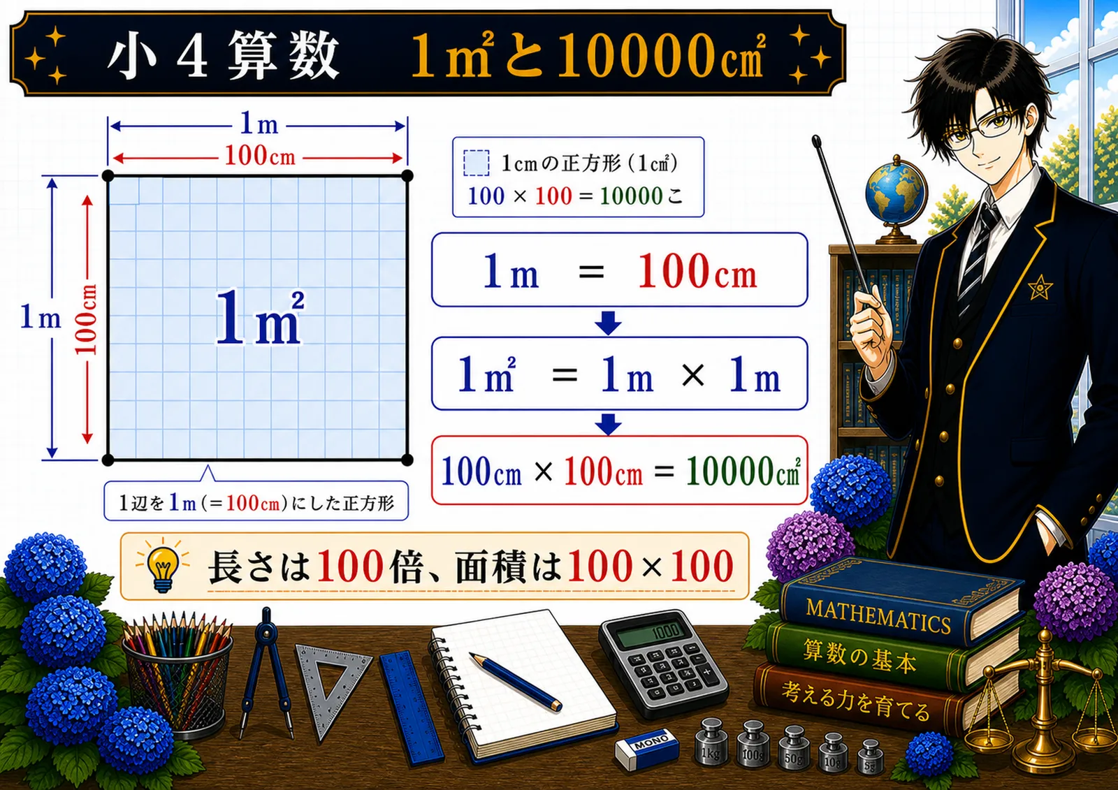 1㎡と10000㎠の図解