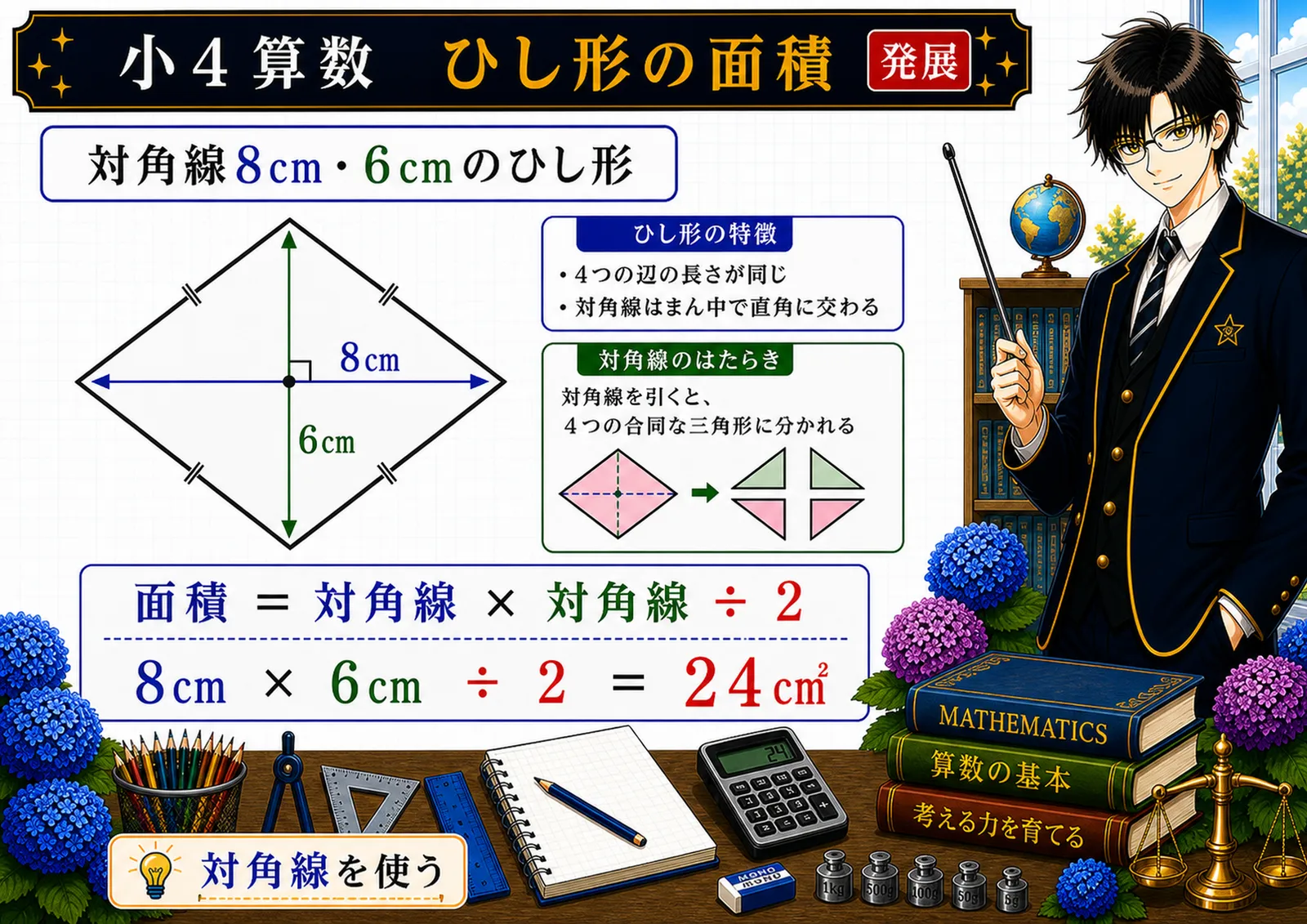 ひし形の面積の図解