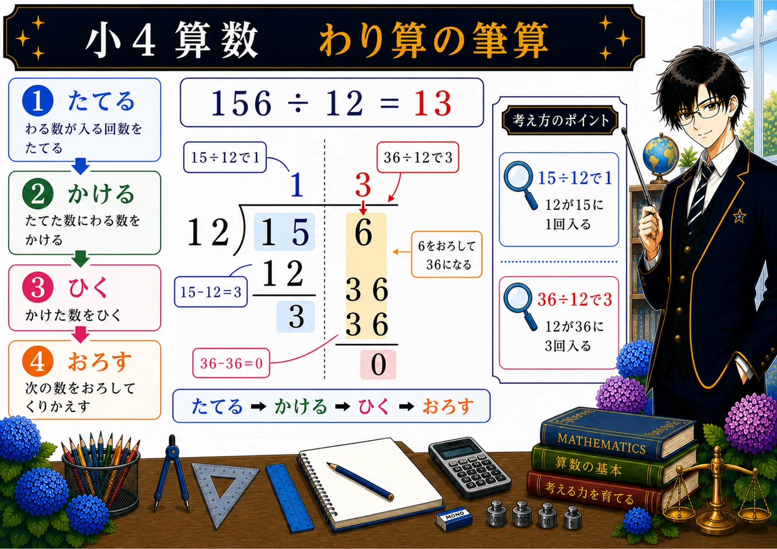 わり算の筆算の図解