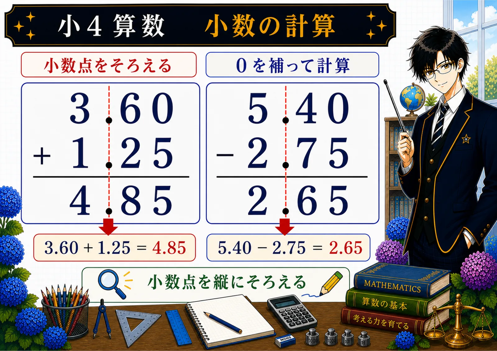 小数のたし算ひき算の図解