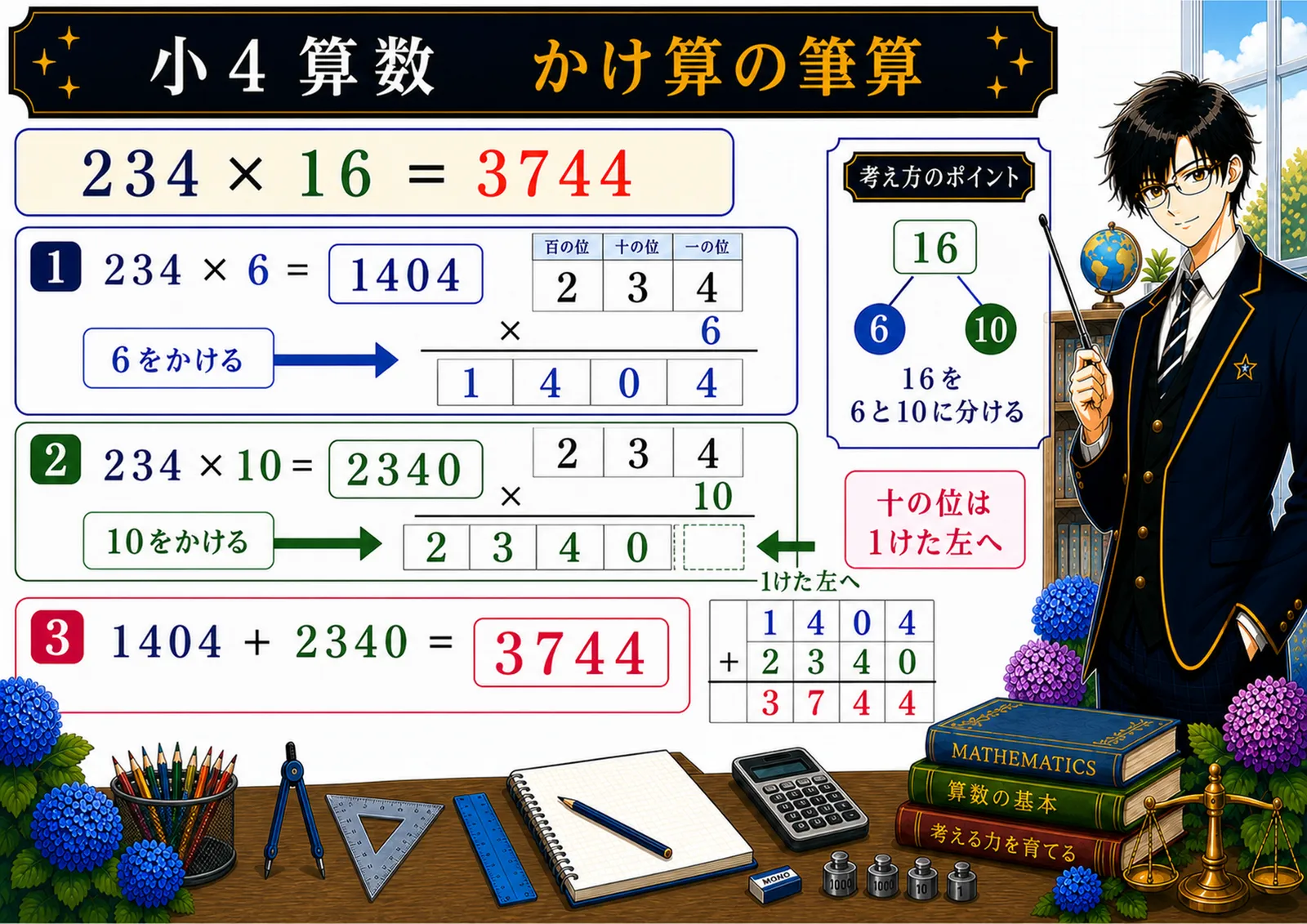 かけ算の筆算の図解