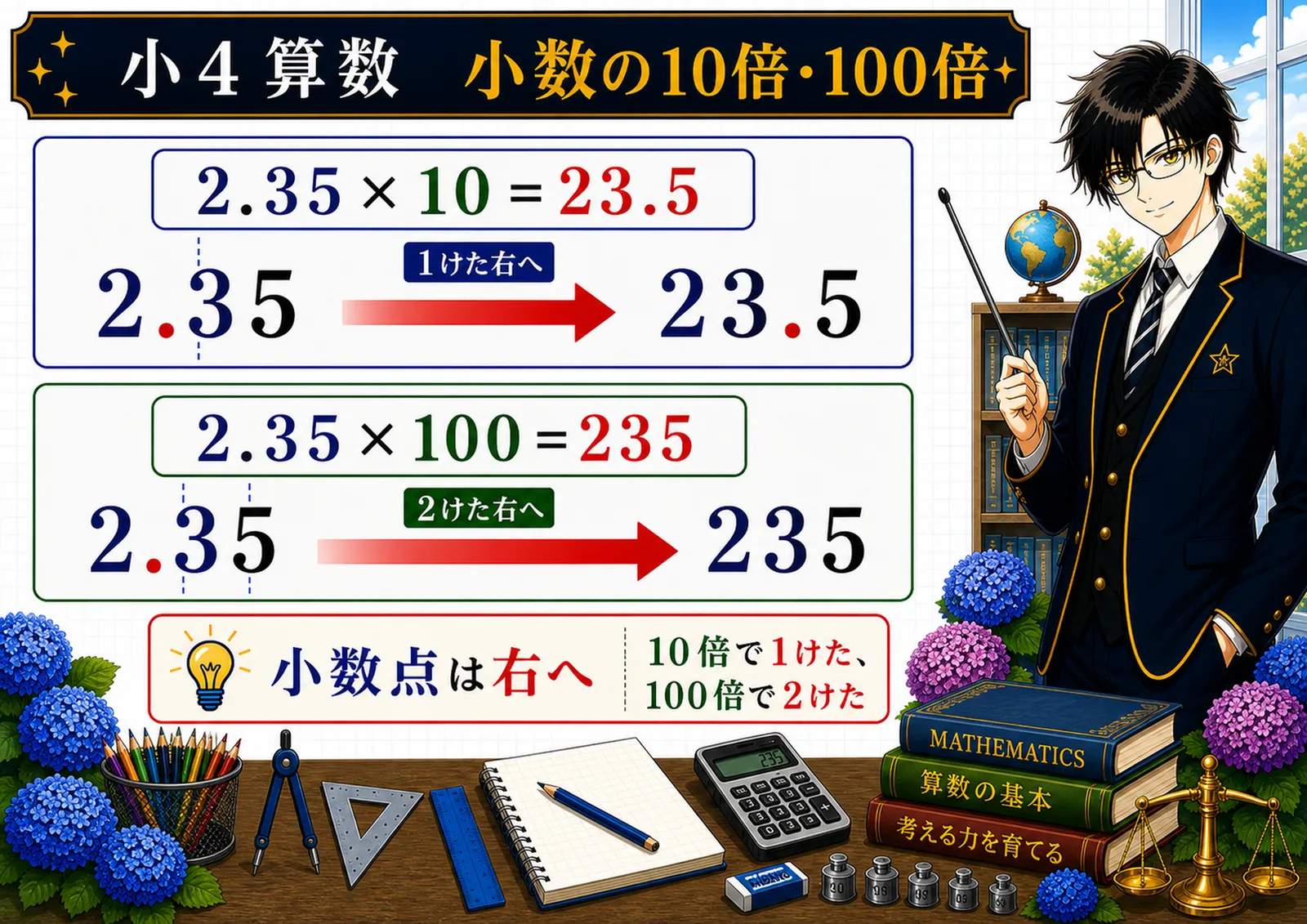 小数の10倍・100倍の図解