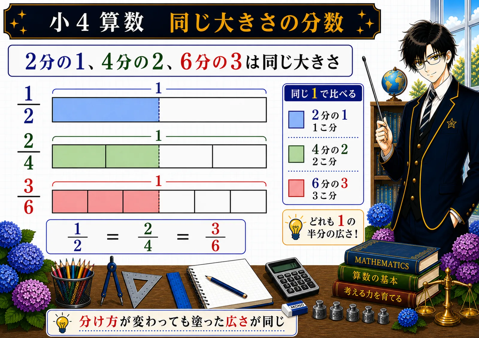 同じ大きさの分数の図解