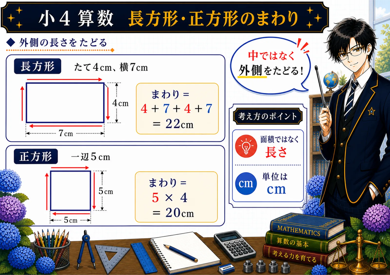 長方形・正方形のまわりの図解