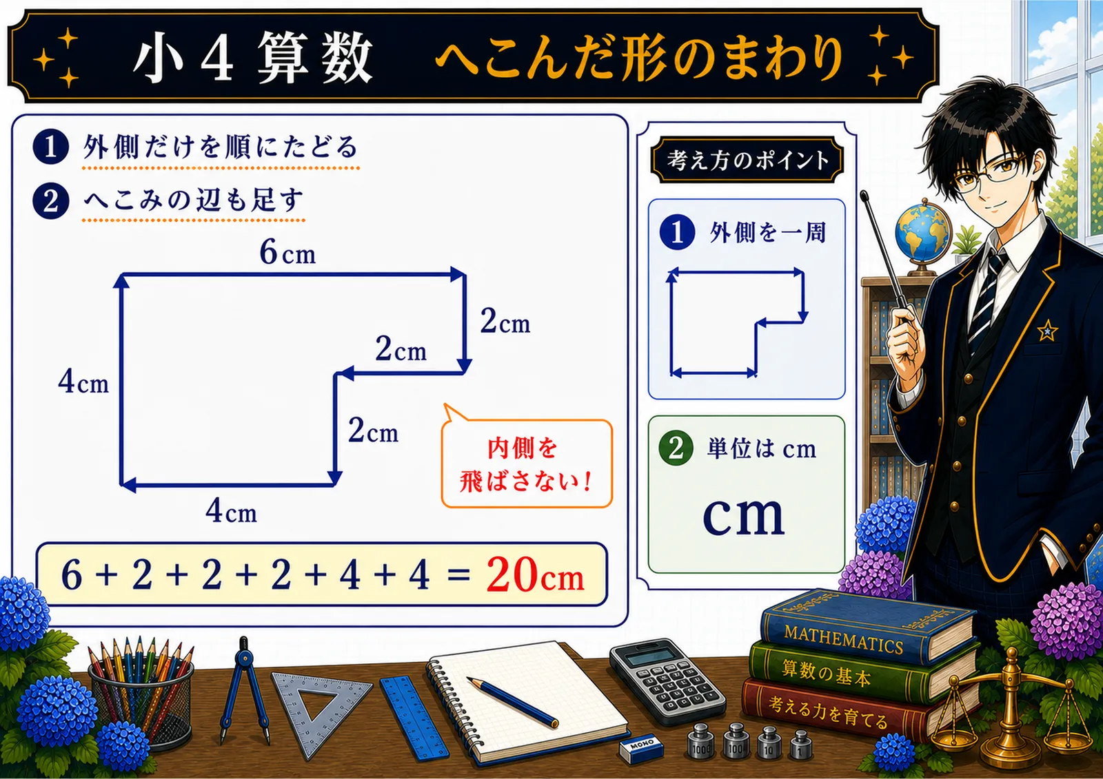 へこんだ形のまわりの図解