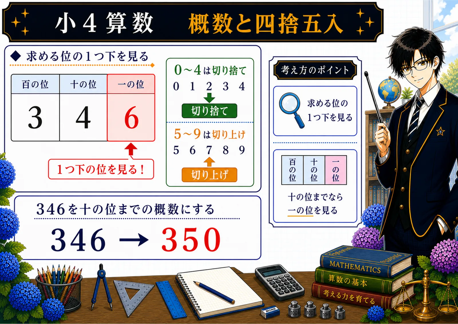 概数と四捨五入の図解