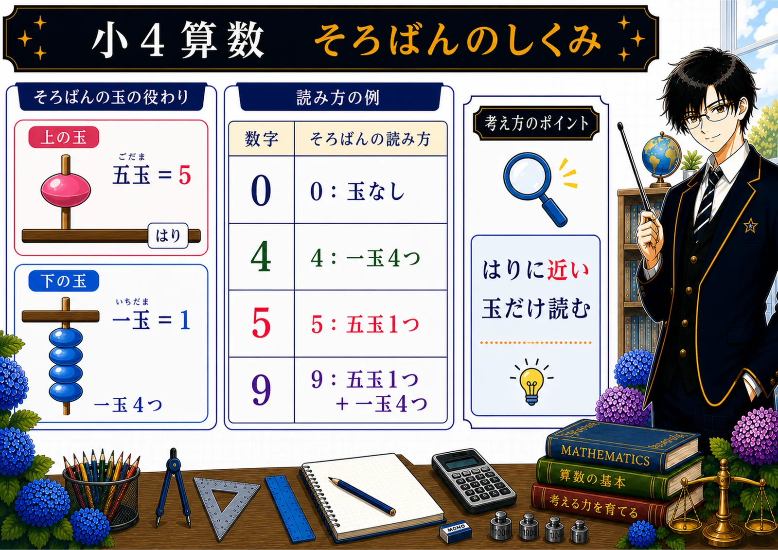 そろばんのしくみの図解