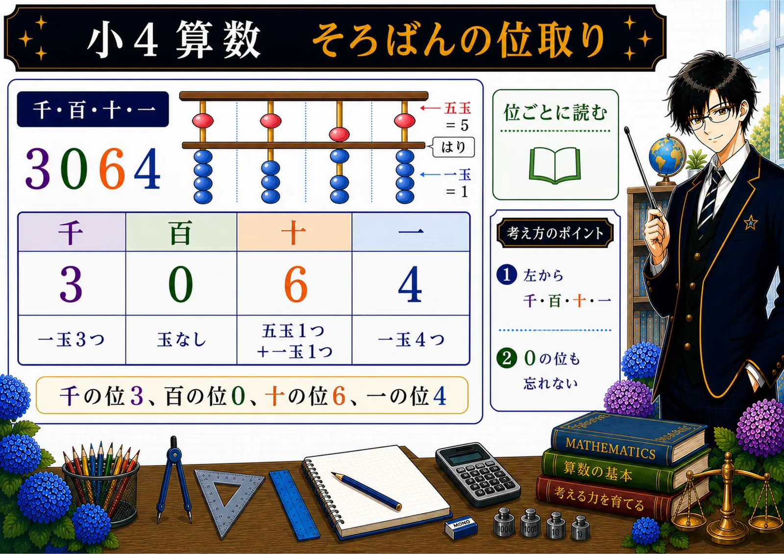 そろばんの位取りの図解