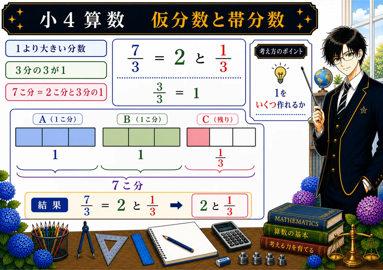仮分数と帯分数の図解