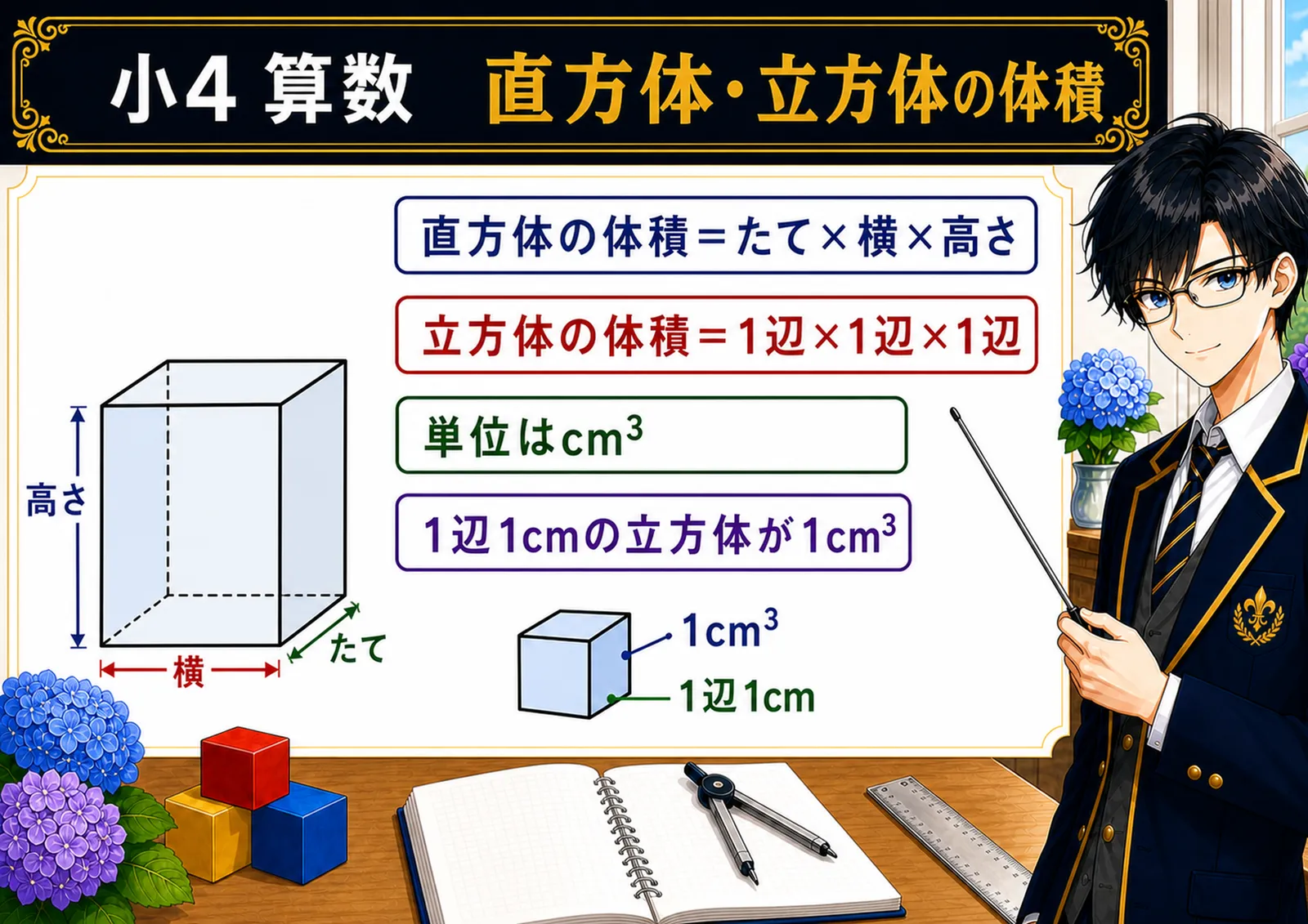 直方体・立方体の体積の図解