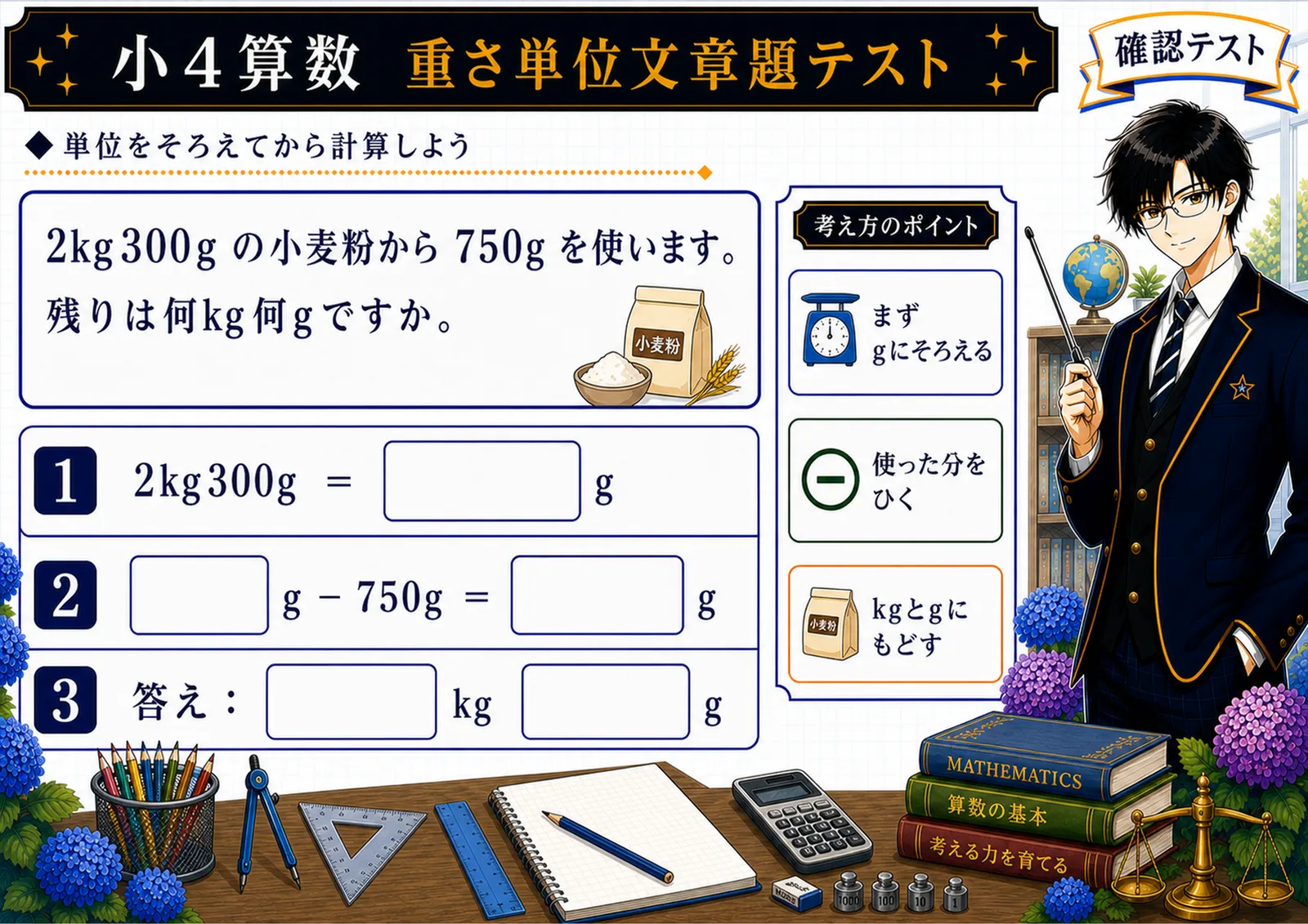 重さ単位文章題テスト