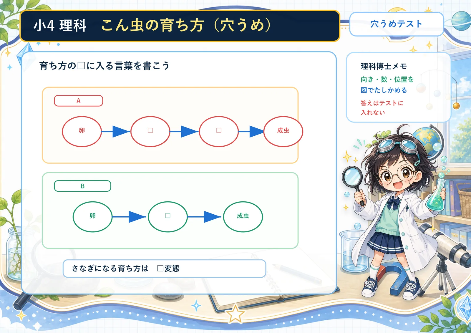 こん虫の育ち方（穴うめ）
