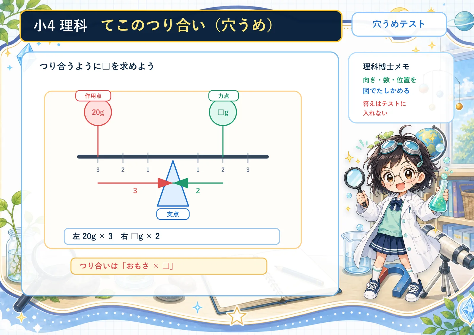てこのつり合い（穴うめ）
