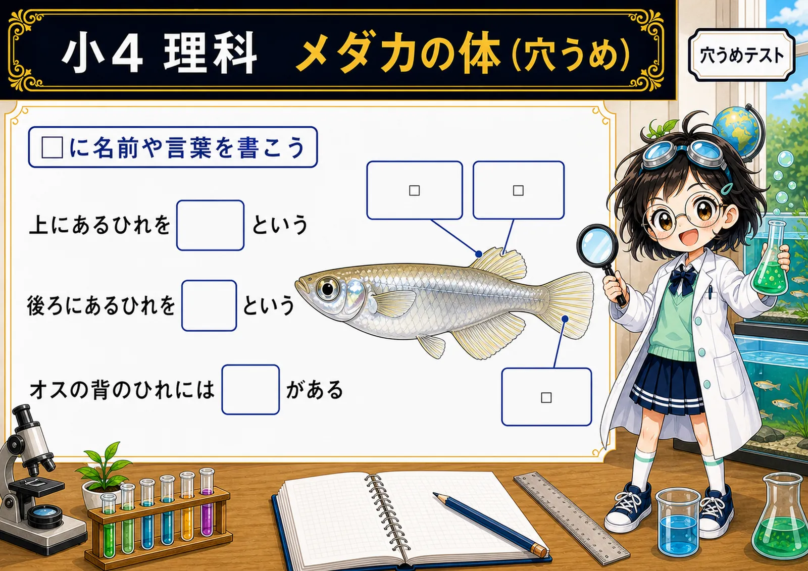 メダカの体（穴うめ）