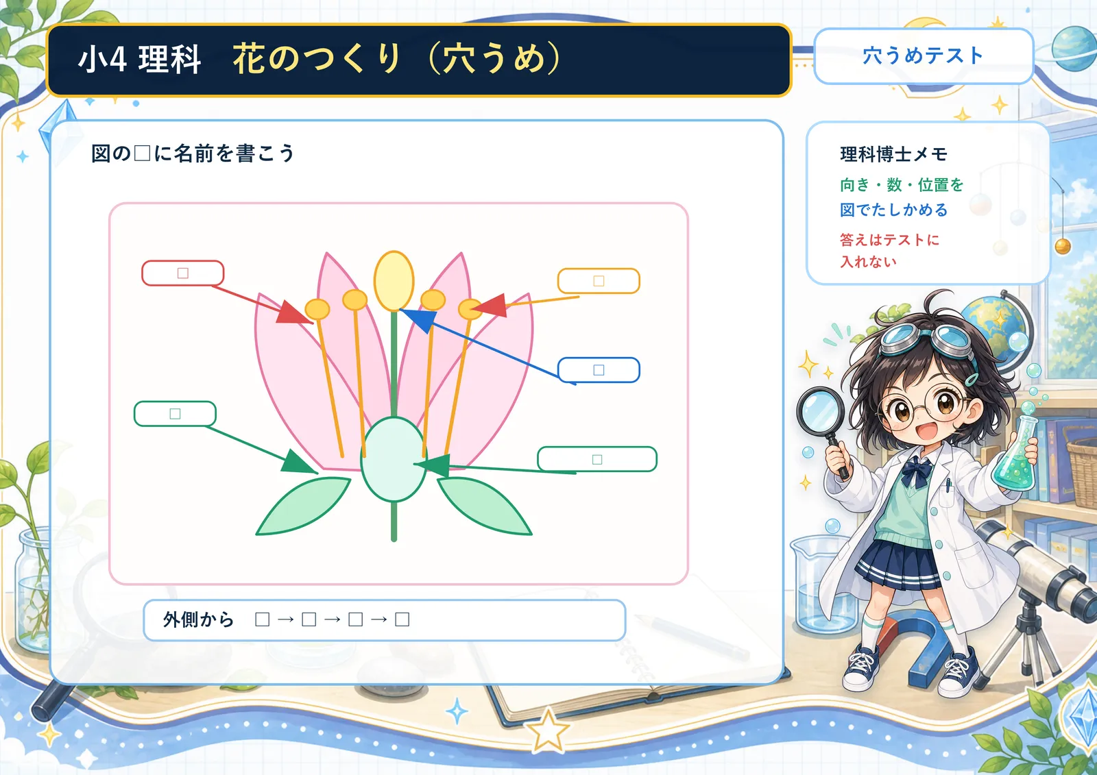 花のつくり（穴うめ）