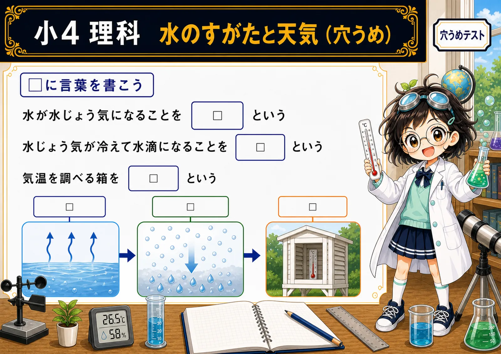 水のすがたと天気（穴うめ）