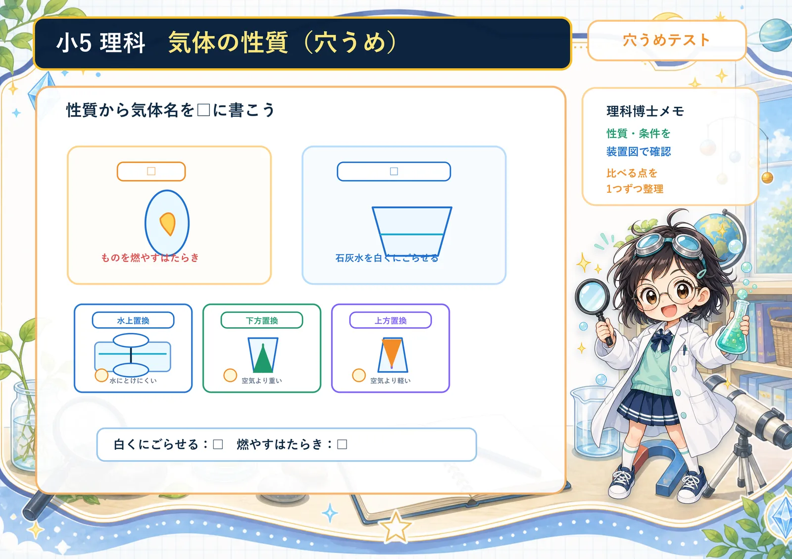 気体の性質（穴うめ）