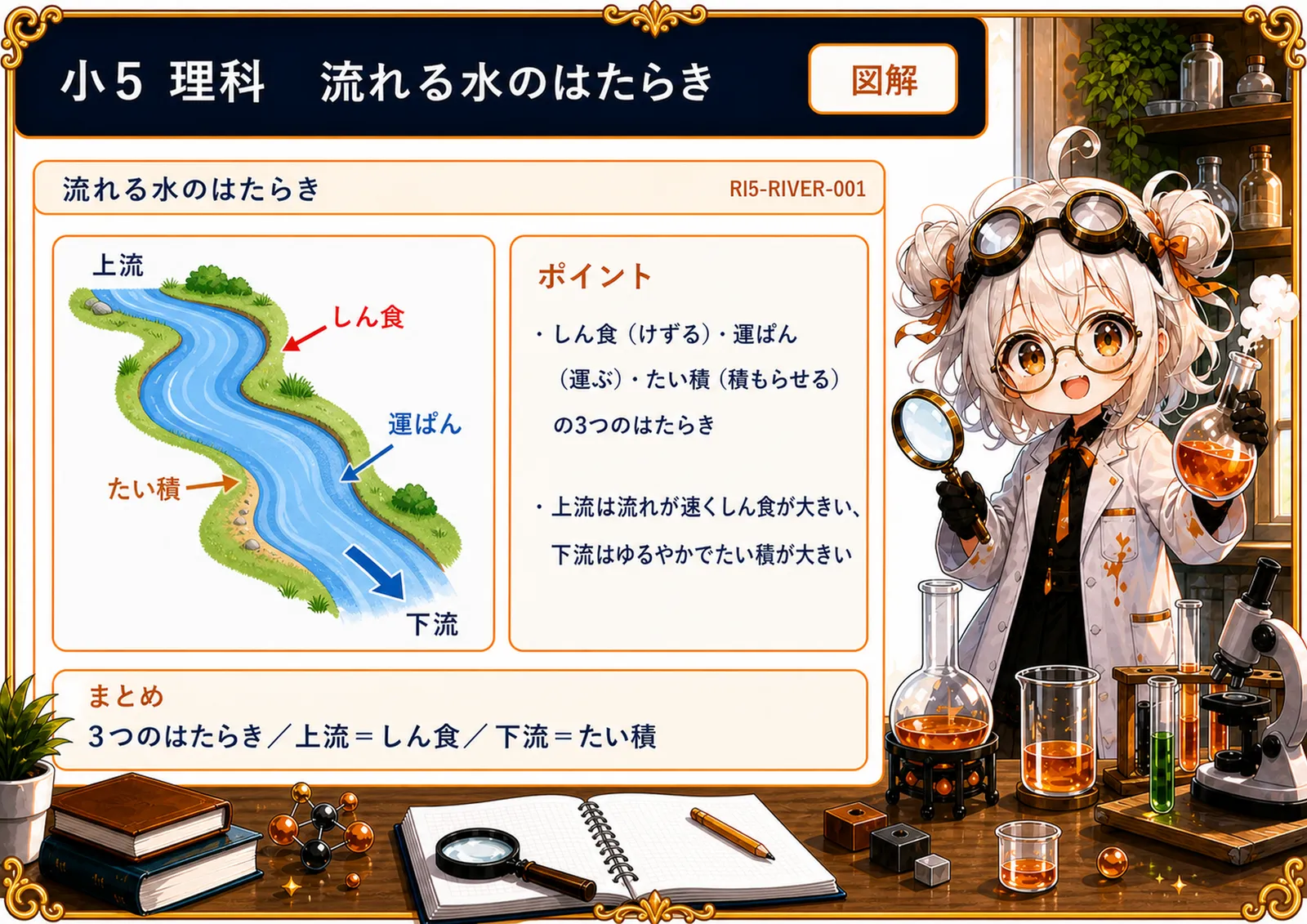 流れる水のはたらきの図解