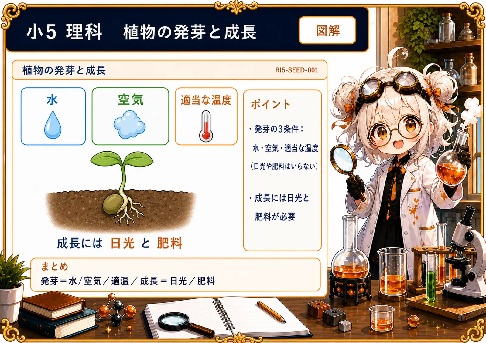 植物の発芽と成長の図解