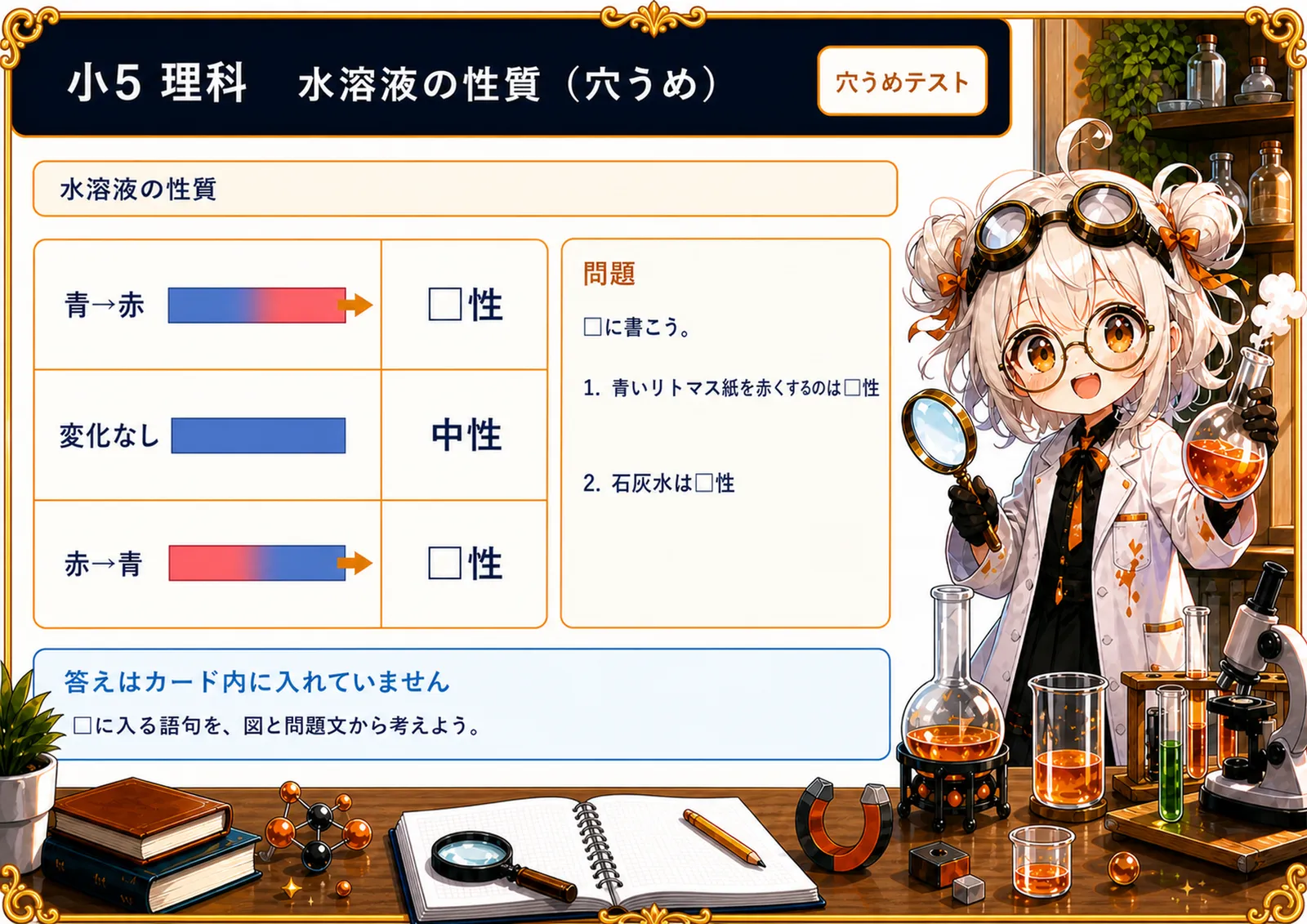 水溶液の性質（穴うめ）