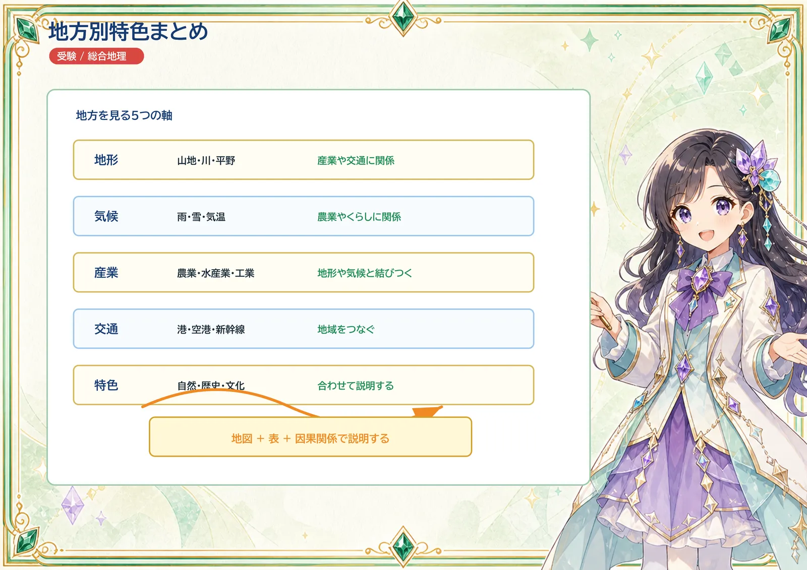 地方別特色まとめの図解