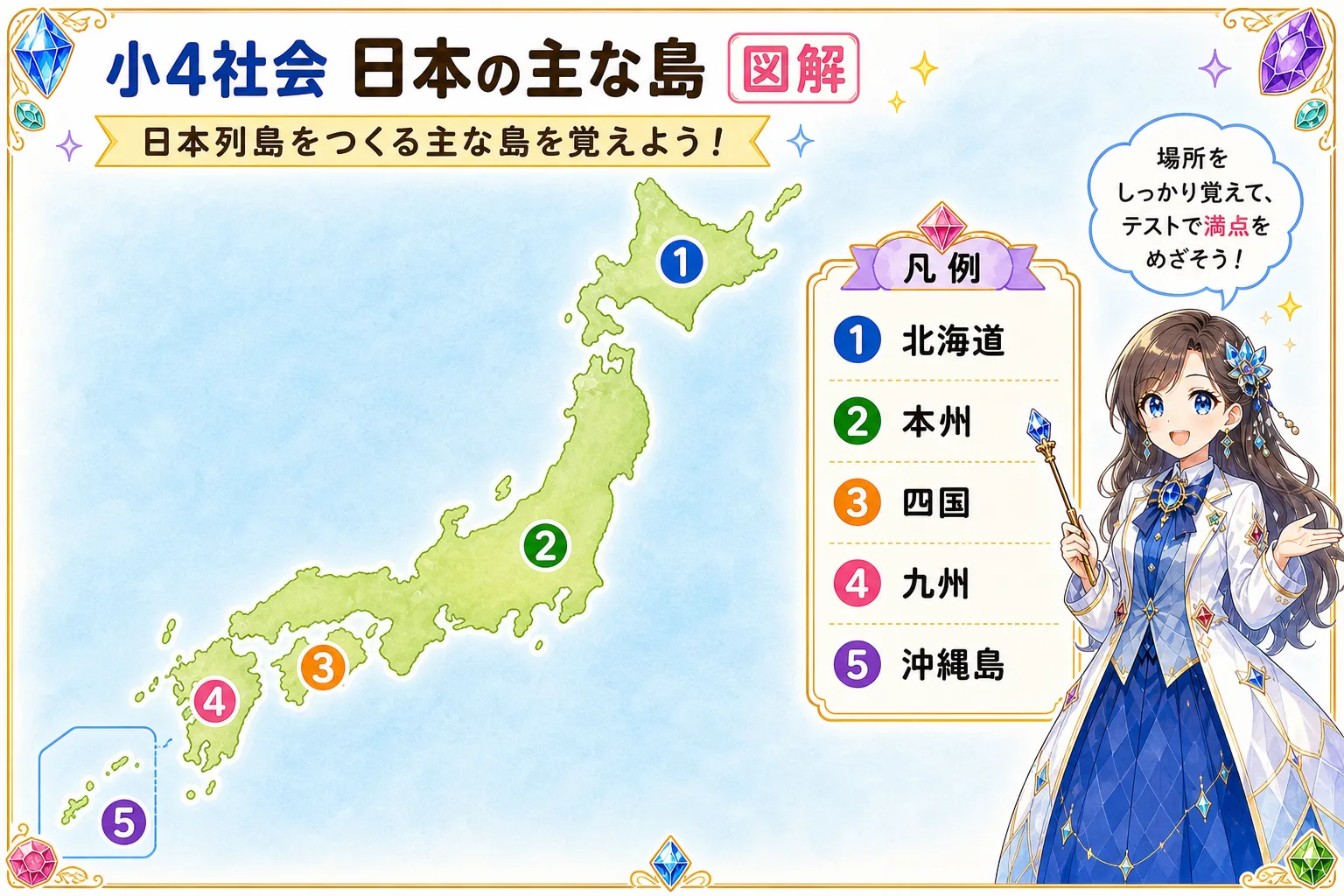 日本の主な島の図解