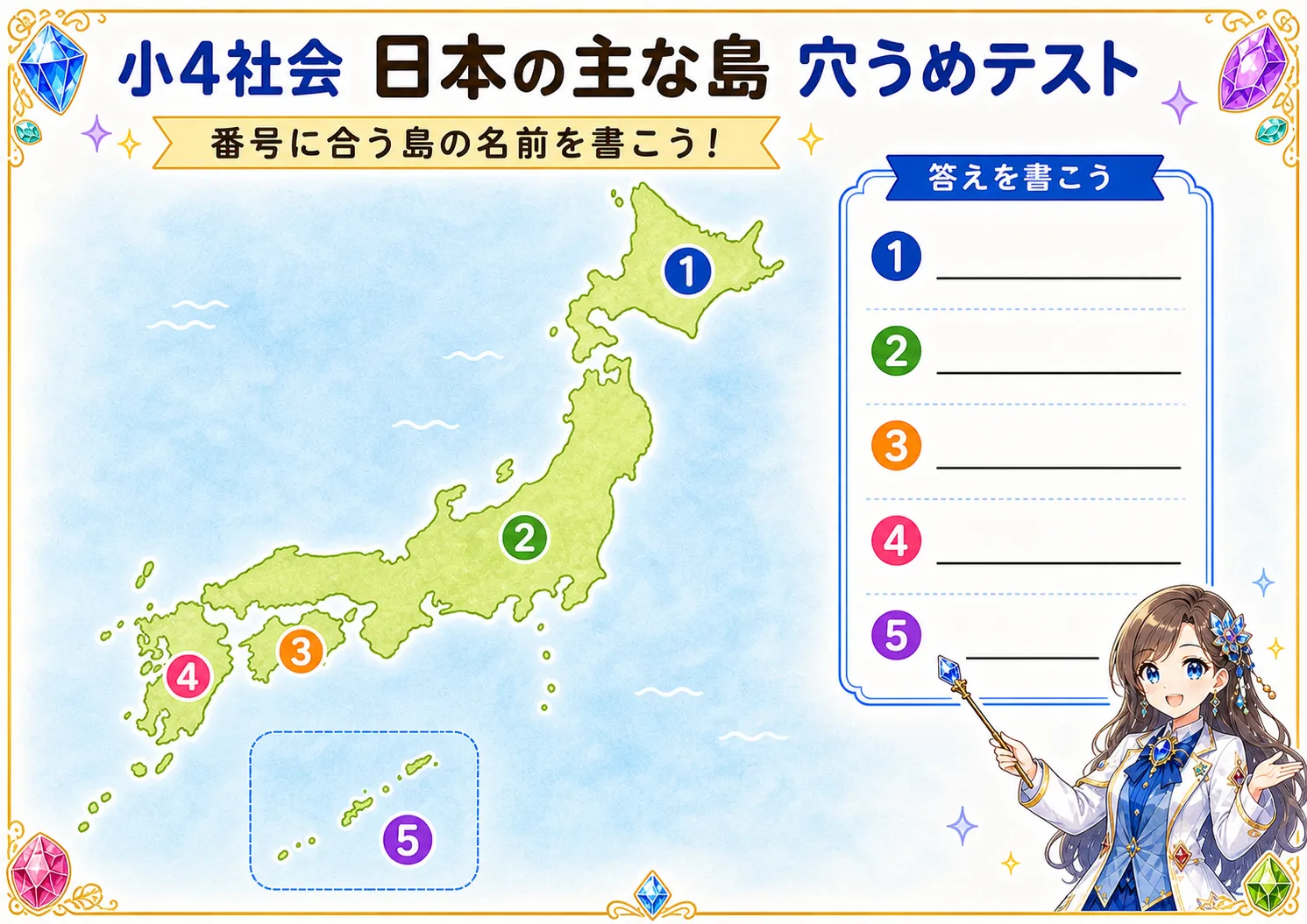 日本の主な島（穴うめ）